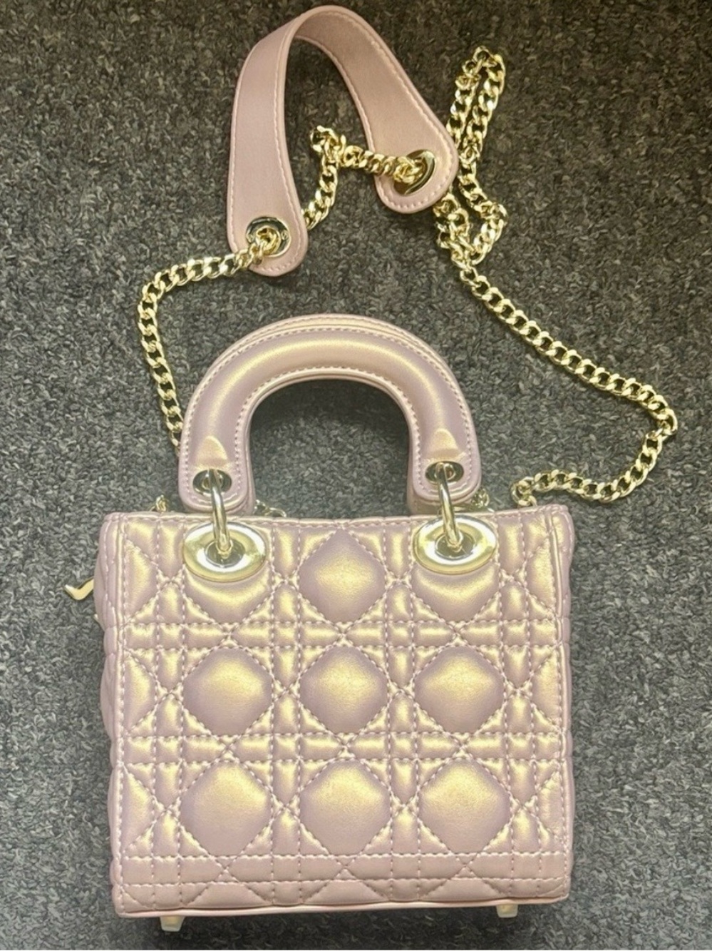 Pink Quilted Mini Crossbody Bag with Gold Chain